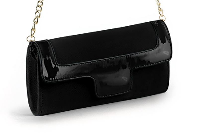 Women's matt black and gloss black luxurious elegant clutch for ceremonies, weddings and evenings out. - Front view